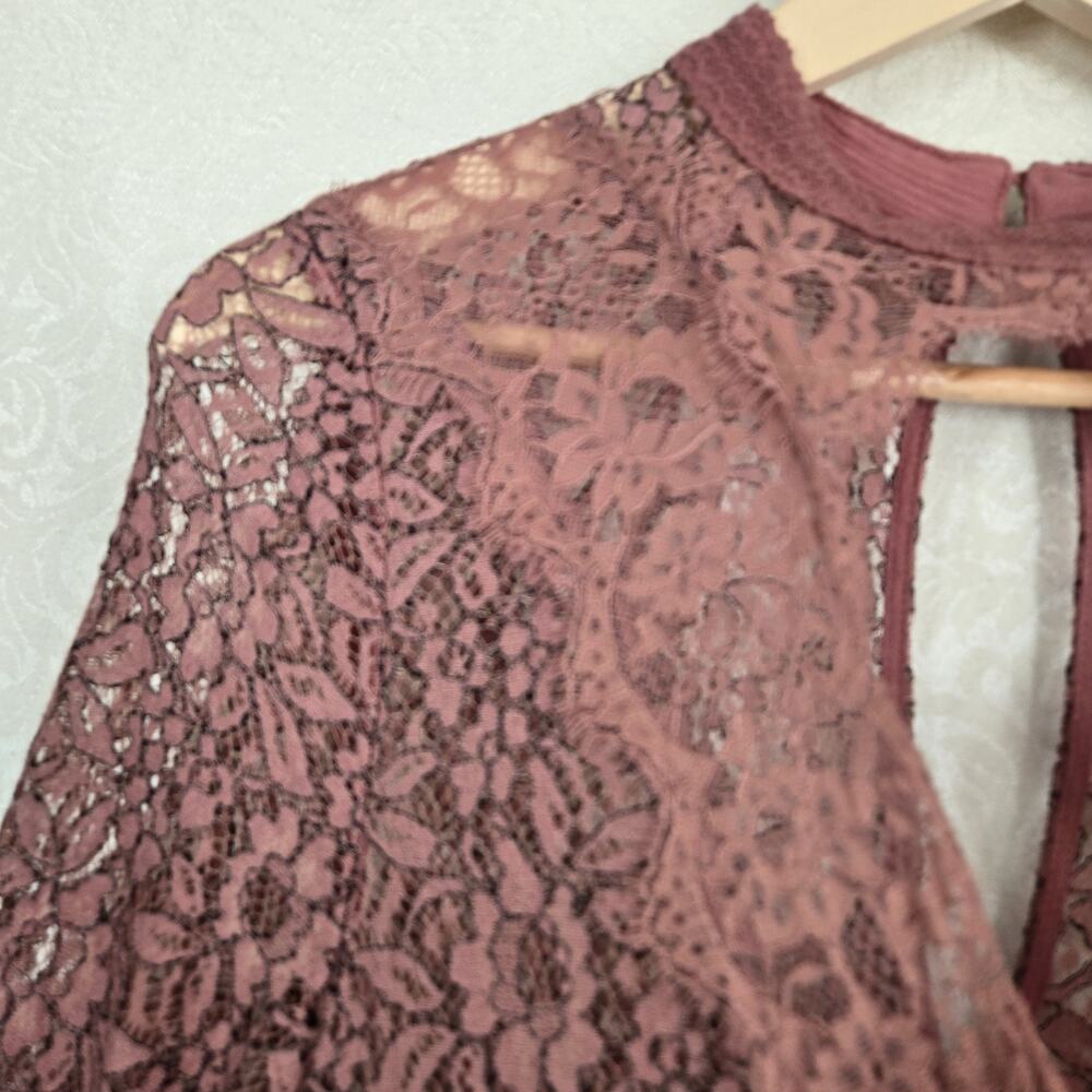 Free People Tell Tale Lace Tunic Dress M Rosy Coral Ethereal Fairycore Boho - Picture 3 of 16